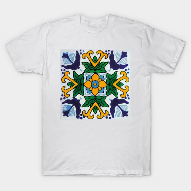 Floral baby blue mexican tile retro pattern T-Shirt by T-Mex